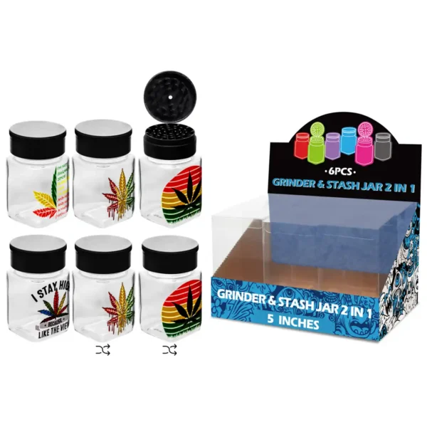 Weed Leaf Mixed Decal Glass Grinder&stash Jar 5inch-MG3020W/C