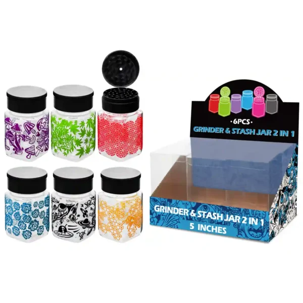 Mixed Decal Glass Grinder&stash Jar 5inch-MG3101W/C