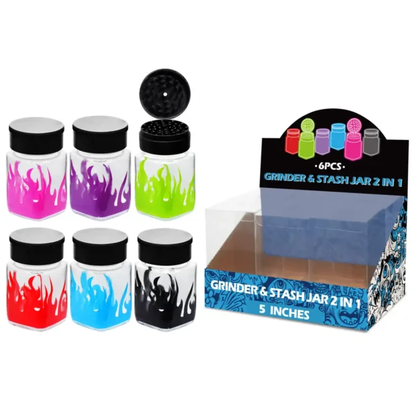Flame Mixed Colors Glass Grinder&stash Jar 5inch-MG3102W/C