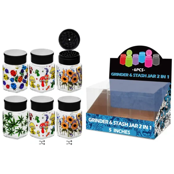 Mixed Decal Glass Grinder&stash Jar 5inch-MG3103W/C