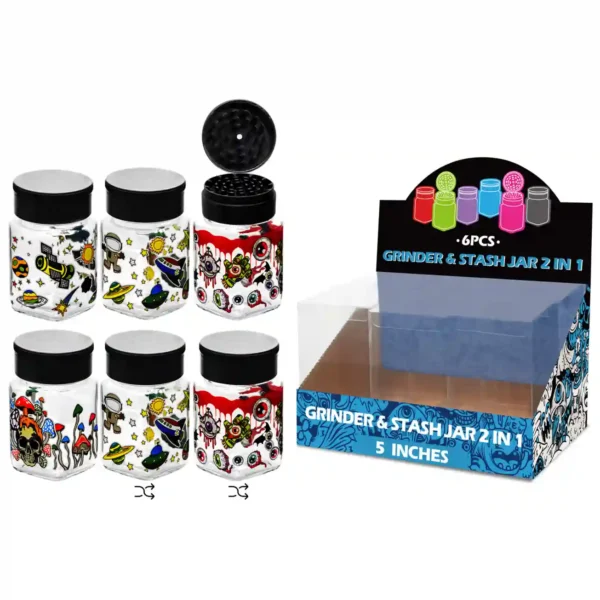 Mixed Decal Glass Grinder&stash Jar 5inch-MG3104W/C