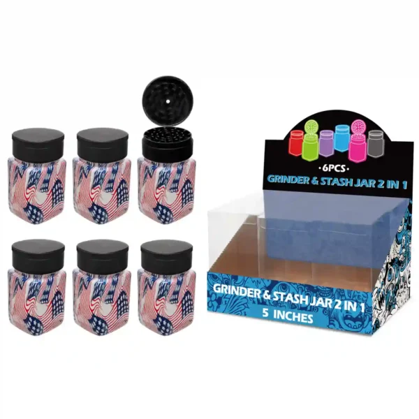 American Flag Water Transfer Printing Glass Grinder&stash Jar 5inch-MG5001W/C