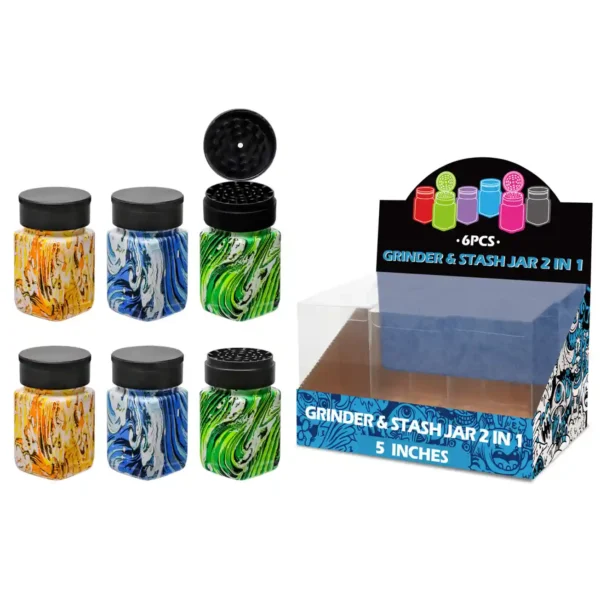 Mixed Colors Wave Pattern Water Transfer Printing Glass Grinder&stash Jar 5inch-MG5401W/C
