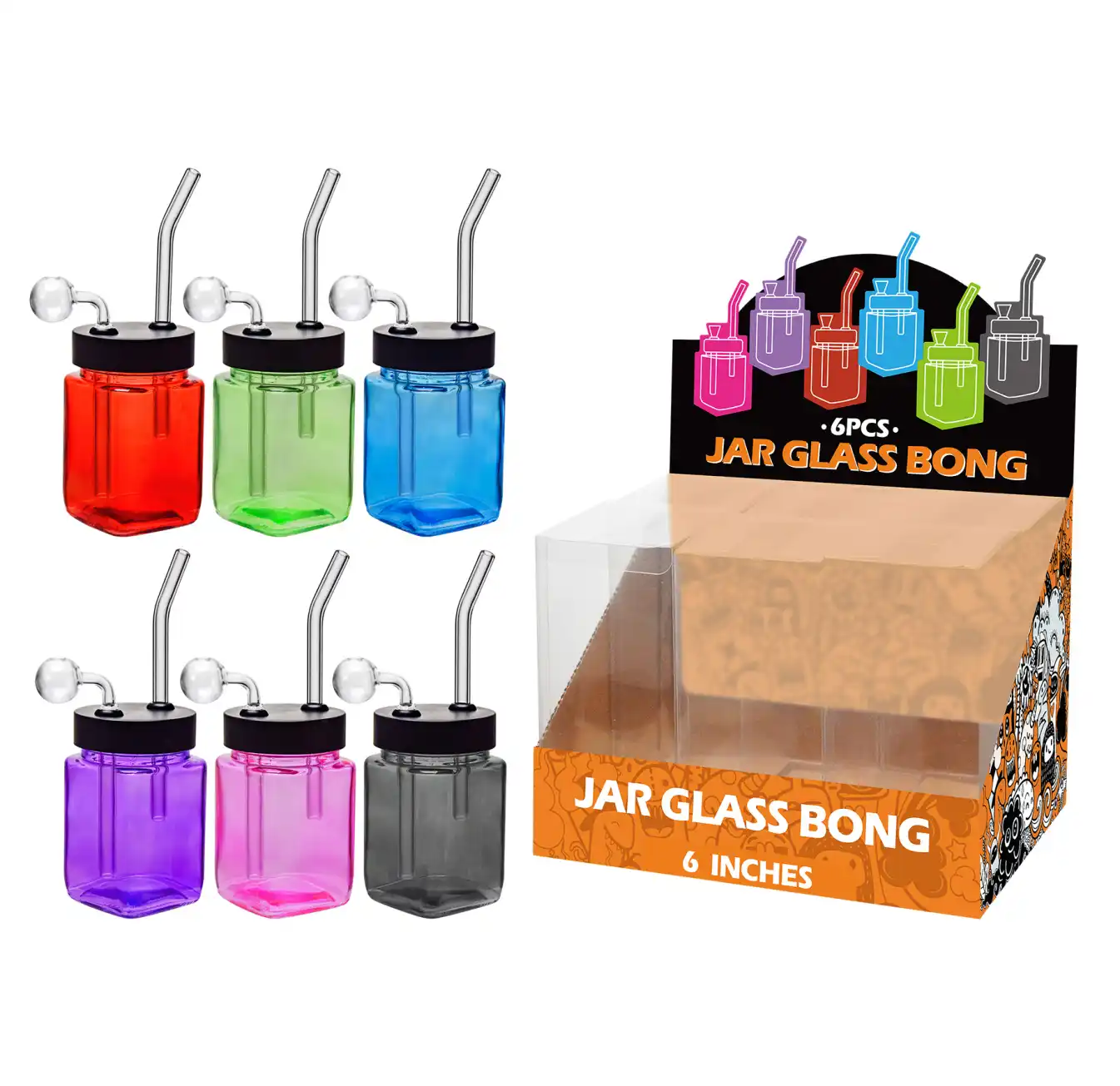 8inch square 6in1 oil burner-MS0101B Transparent Mixed Colors Glass Square Oil Burner 8inch-MS0101B - Image 1