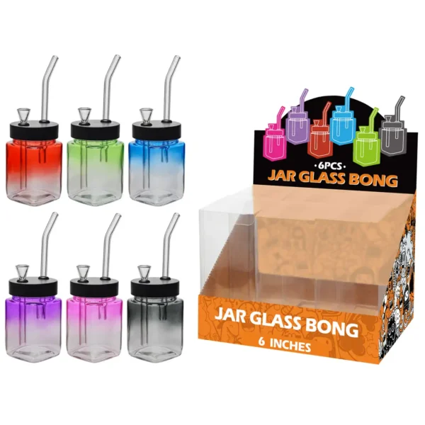 Gradient Painting Mixed Colors Glass Square Waterpipe 8inch-MS0201F