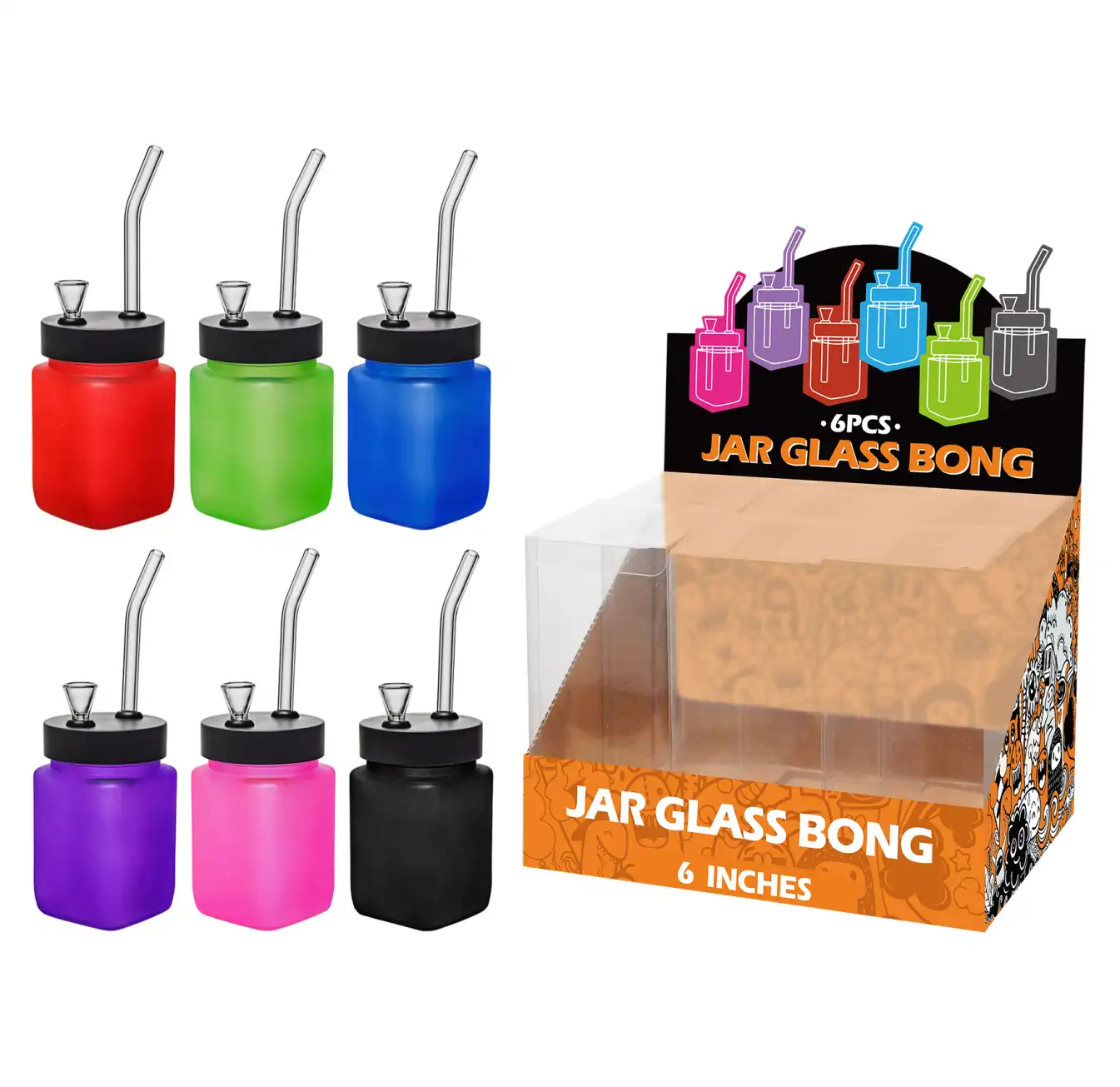 8inch square 6in1 waterpipe-MS1001F Matt Paint Mixed Colors Glass Square Waterpipe 8inch-MS1001F - Image 1