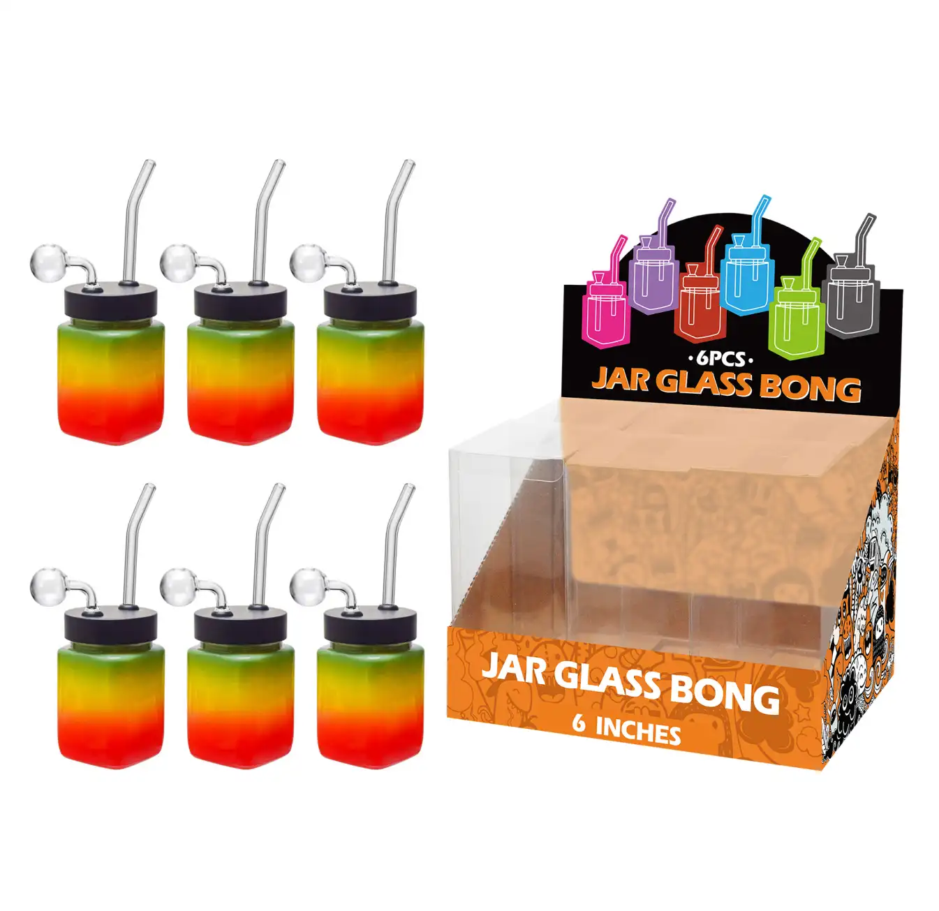 8inch square 6in1 oil burner-MS1101B Rasta Glass Square Oil Burner 8inch-MS1101B - Image 1