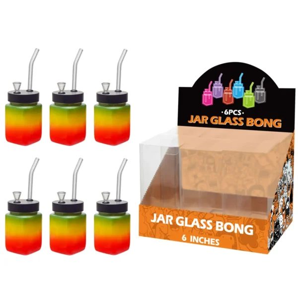 Rasta Painting Glass Square Waterpipe 8inch-MS1101F