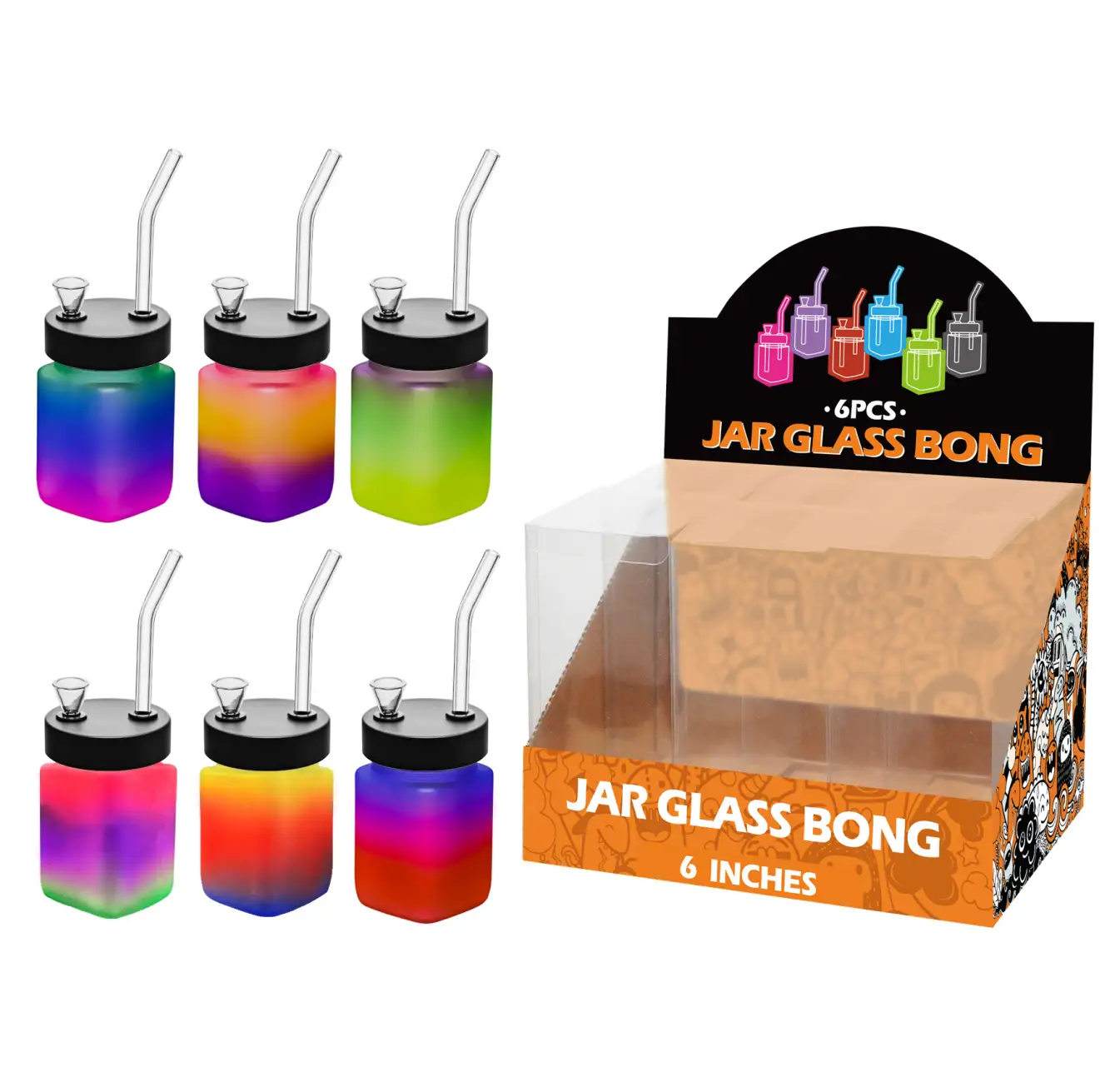 8inch square 6in1 waterpipe-MS1201F Matt Paint Mixed Colors Glass Square Waterpipe 8inch-MS1201F - Image 1