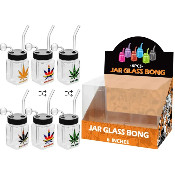 Mixed Weed Leaf Decal Glass Square Oil Burner 8inch-MS3001B