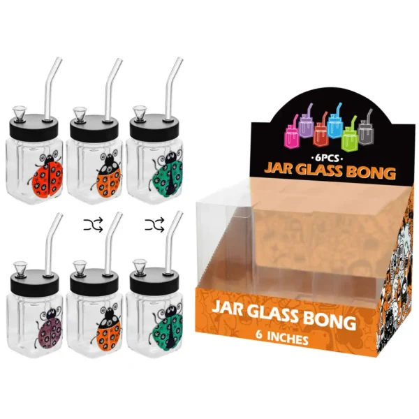 Ladybug Decal Glass Square Waterpipe 8inch-MS3003F