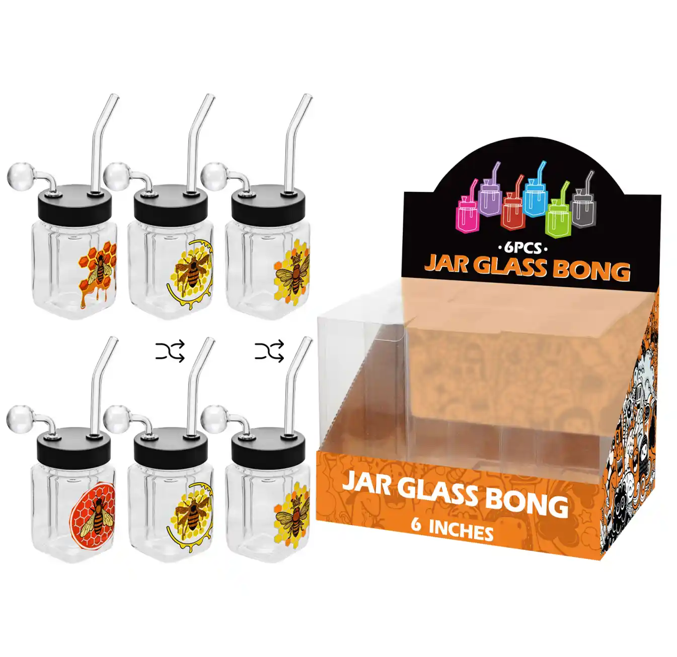 8inch square 6in1 oil burner-MS3005B Mixed Bees Decal Glass Square Oil Burner 8inch-MS3005B - Image 1