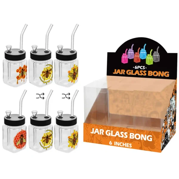 Bee Decal Glass Square Waterpipe 8inch-MS3005F