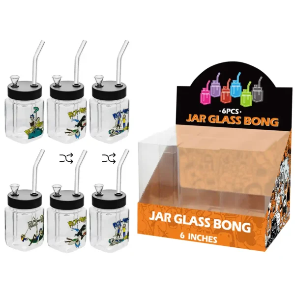 Rick and Morty Decal Glass Square Waterpipe 8inch-MS3009F
