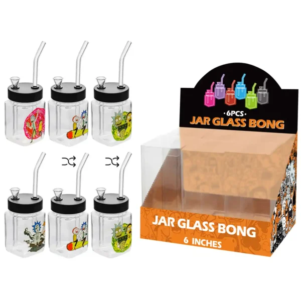 Rick and Morty Decal Glass Square Waterpipe 8inch-MS3010F