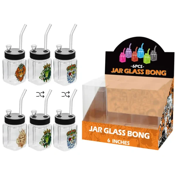 Lion Decal Glass Square Waterpipe 8inch-MS3014F