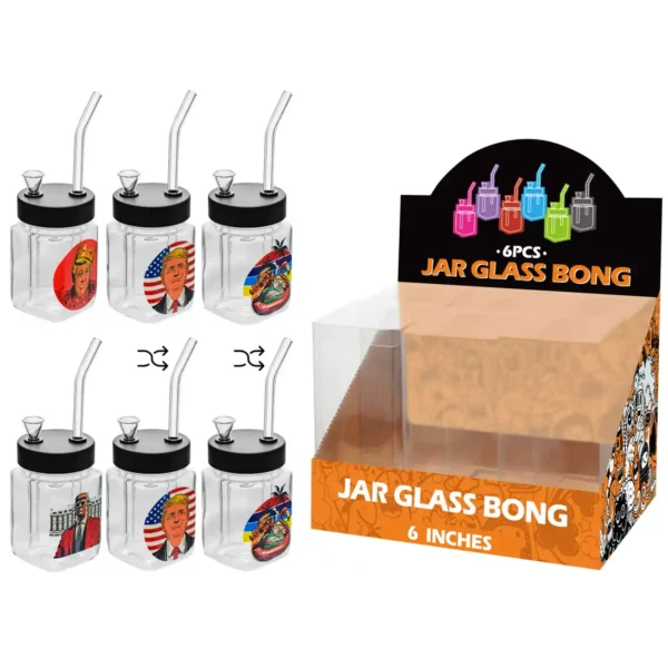 Trump Decal Glass Square Waterpipe 8inch-MS3017F