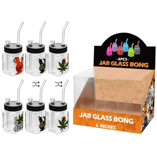 Weed Leaf Decal Glass Square Waterpipe 8inch-MS3019F