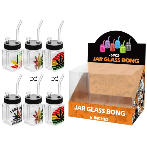 Weed Leaf Decal Glass Square Waterpipe 8inch-MS3020F