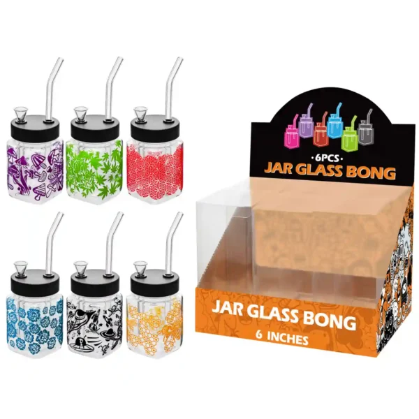 Mixed Decal Glass Square Waterpipe 8inch-MS3101F