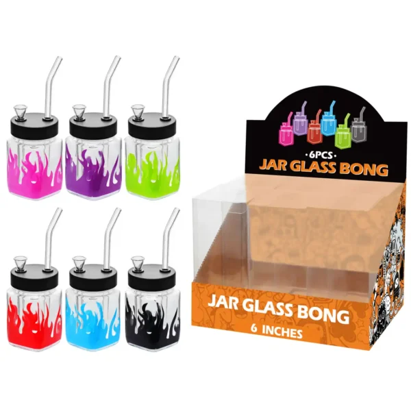 Flame Mixed Color Decal Glass Square Waterpipe 8inch-MS3102F
