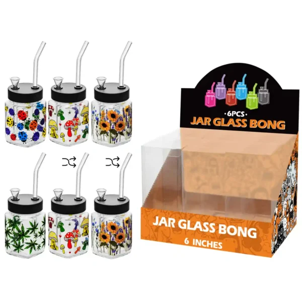 Mixed Decal Glass Square Waterpipe 8inch-MS3103F