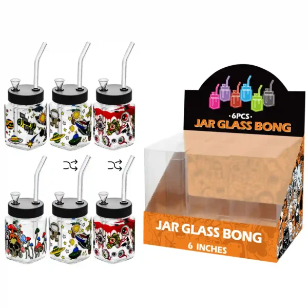 Mixed Decal Glass Square Waterpipe 8inch-MS3104F