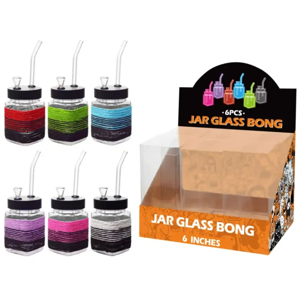 Mixed Color Artistic string Glass Square Waterpipe 8inch-MS4001F