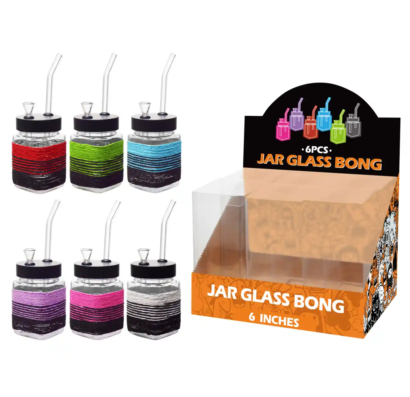 8inch square 6in1 waterpipe-MS4001F Mixed Color Artistic string Glass Square Waterpipe 8inch-MS4001F - Image 1