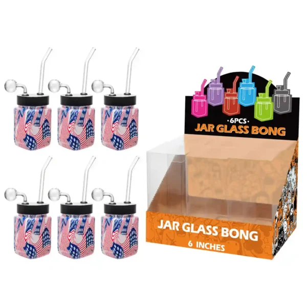 American Flag Water Transfer Printing Glass Square Oil Burner 8inch-MS5001B