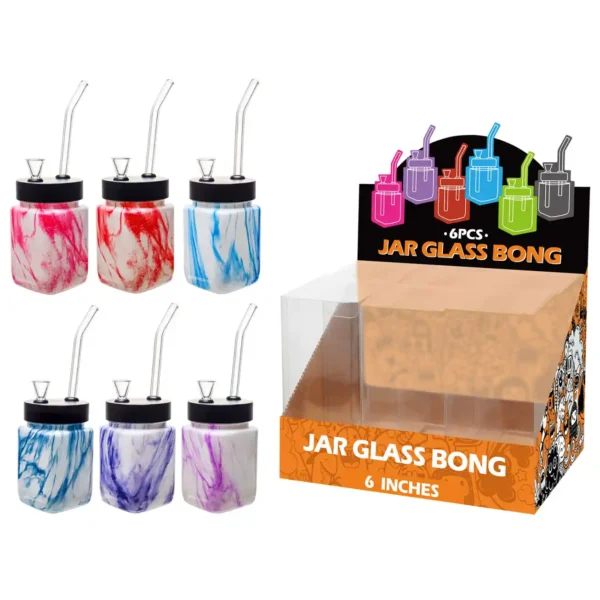 Mixed Colors Texture Pattern Water Transfer Printing Glass Square Waterpipe 8inch-MS5301F