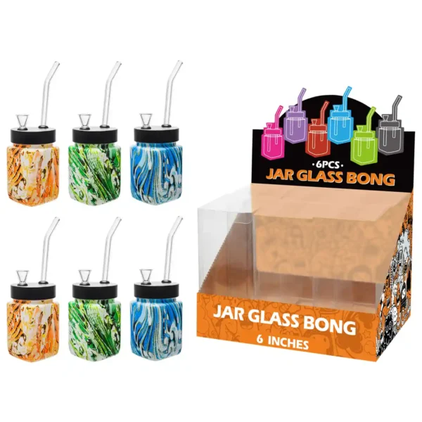 Mixed Colors Texture Pattern Water Transfer Printing Glass Square Waterpipe 8inch-MS5401F