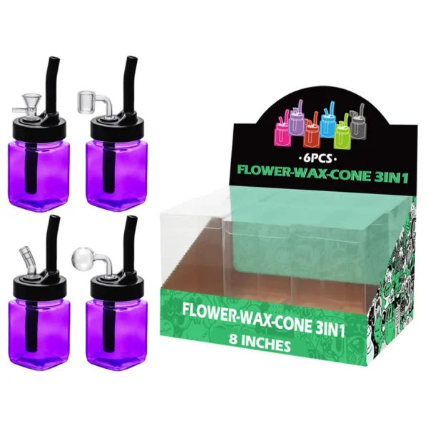 Transparent Purple Painting Glass Mutli-function Waterpipe 8inch-TA0104(F/R/B/Q )