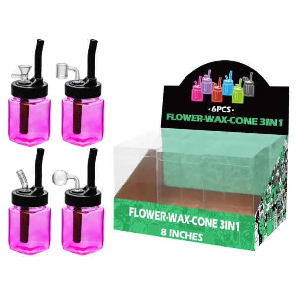 Transparent Pink Painting Glass Mutli-function Waterpipe 8inch-TA0105(F/R/B/Q )