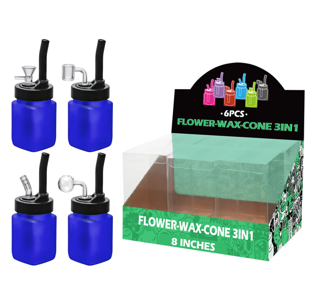 8inch multi-function 6in1 waterpipe-TA1003 Dark Blue Matt Painting Glass Mutli-function Waterpipe 8inch-TA1003(F/R/B/Q ) - Image 1