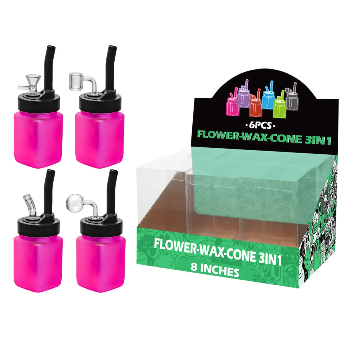 8inch multi-function 6in1 waterpipe-TA1005 Pink Matt Painting Glass Mutli-function Waterpipe 8inch-TA1005(F/R/B/Q ) - Image 1