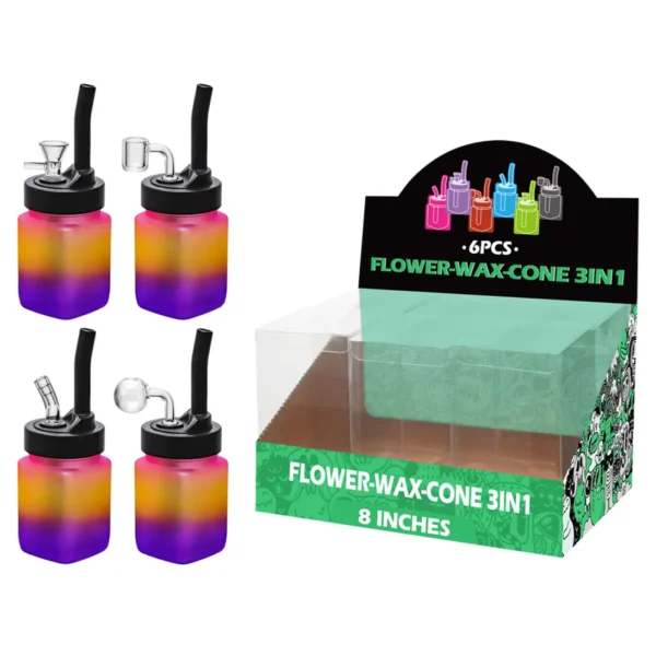 Pink+Yellow+Purple Gradient Matt Painting Glass Mutli-function Waterpipe 8inch-TA1206(F/R/B/Q )