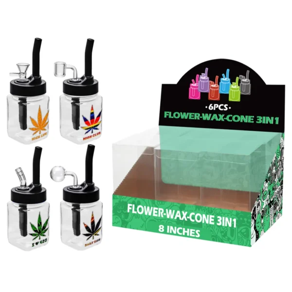 Weed Leaf Decal Glass Mutli-function Waterpipe 8inch-TA3001(F/R/B/Q )