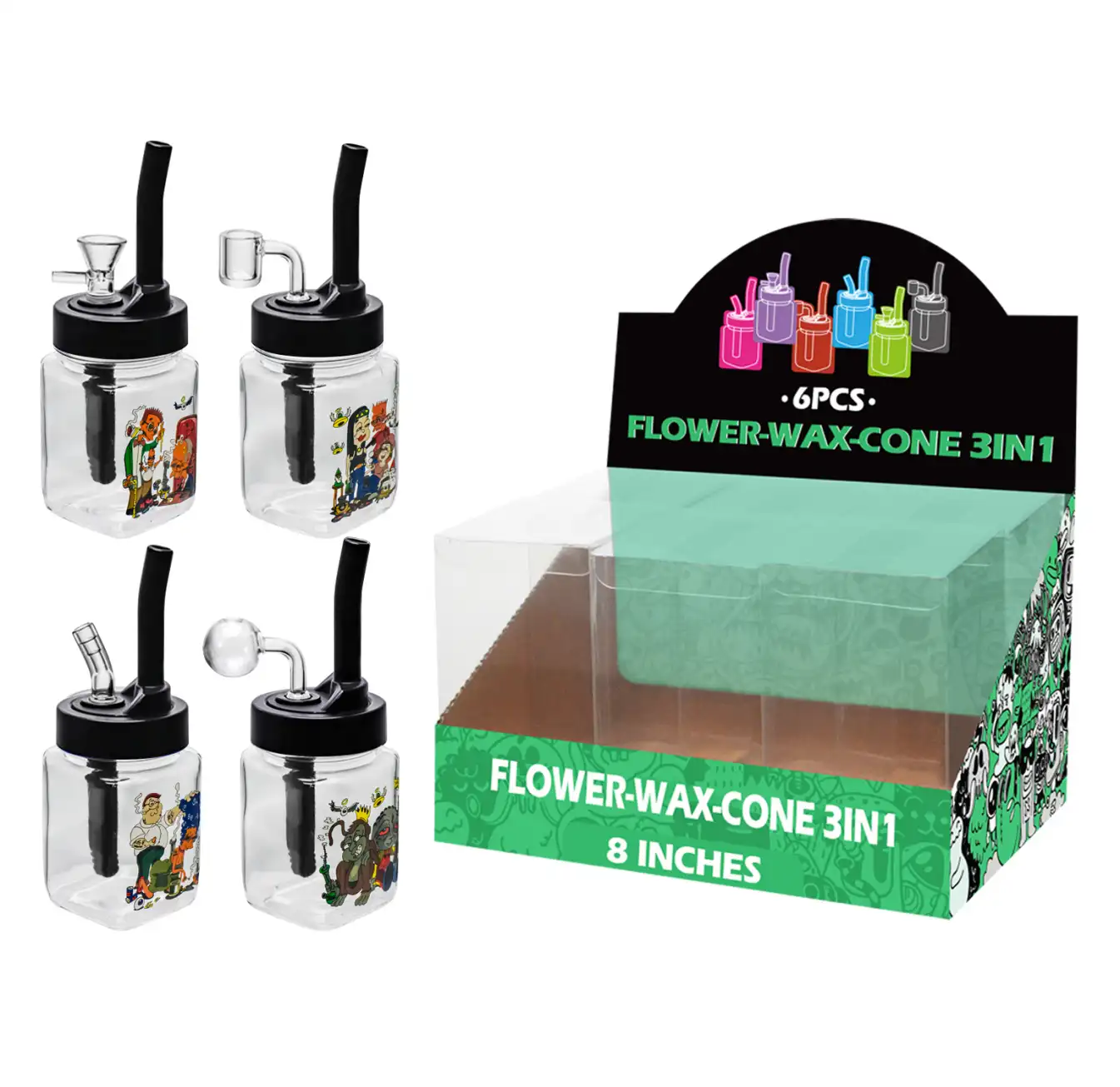 8inch multi-function 6in1 waterpipe-TA3011 The Simpsons Decal Glass Mutli-function Waterpipe 8inch-TA3011(F/R/B/Q ) - Image 1