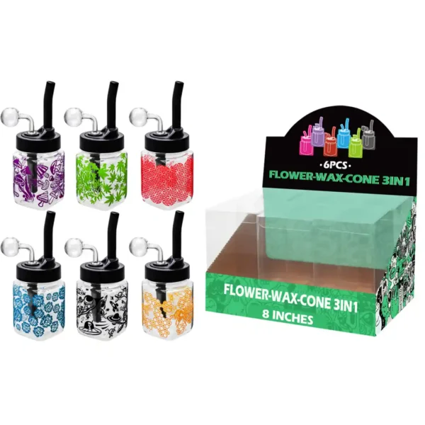 Mixed Decal Glass Mutli-function Waterpipe 8inch-TA3021(F/R/B/Q )