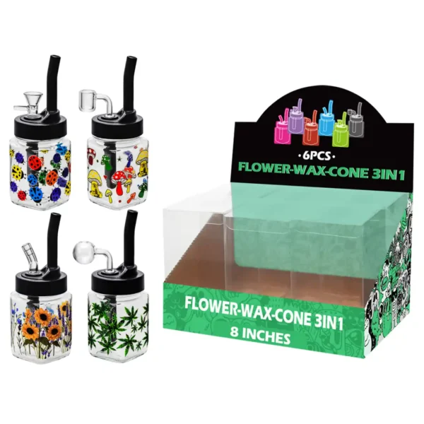 Mixed Decal Glass Mutli-function Waterpipe 8inch-TA3023(F/R/B/Q )