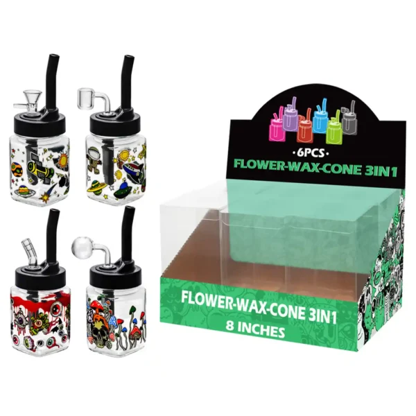 Mixed Decal Glass Mutli-function Waterpipe 8inch-TA3024(F/R/B/Q )