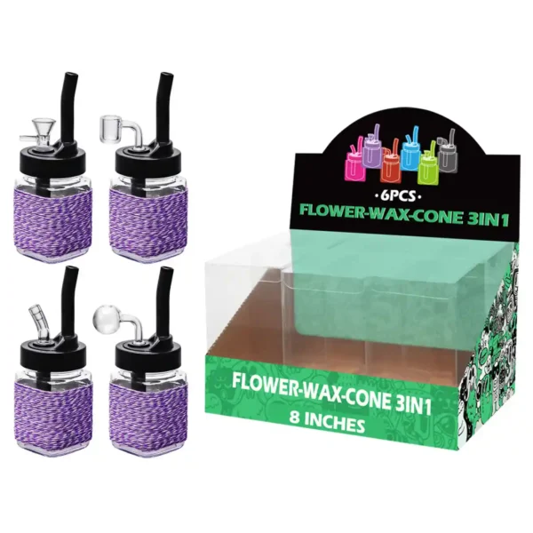 Purple Artistic String Glass Mutli-function Waterpipe 8inch-TA4104(F/R/B/Q )