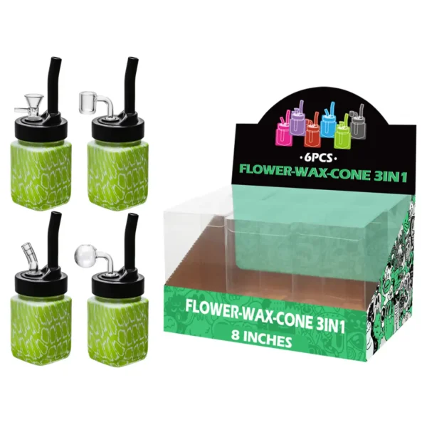 Green Snakeskin Water Transfer Printing Glass Mutli-function Waterpipe 8inch-TA5102(F/R/B/Q )