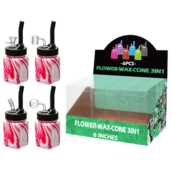 Red Water Transfer Printing Glass Mutli-function Waterpipe 8inch-TA5301(F/R/B/Q )