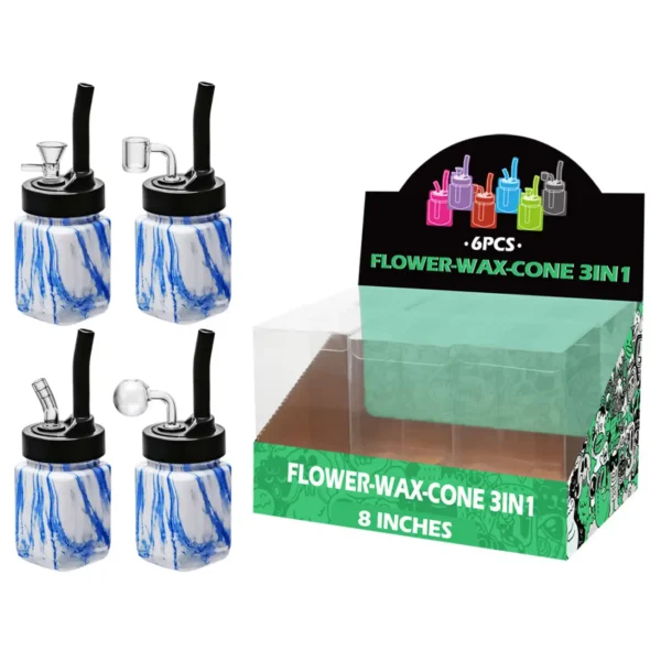 Blue Water Transfer Printing Glass Mutli-function Waterpipe 8inch-TA5302(F/R/B/Q )