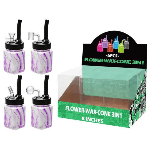 Light Purple Water Transfer Printing Glass Mutli-function Waterpipe 8inch-TA5304(F/R/B/Q )