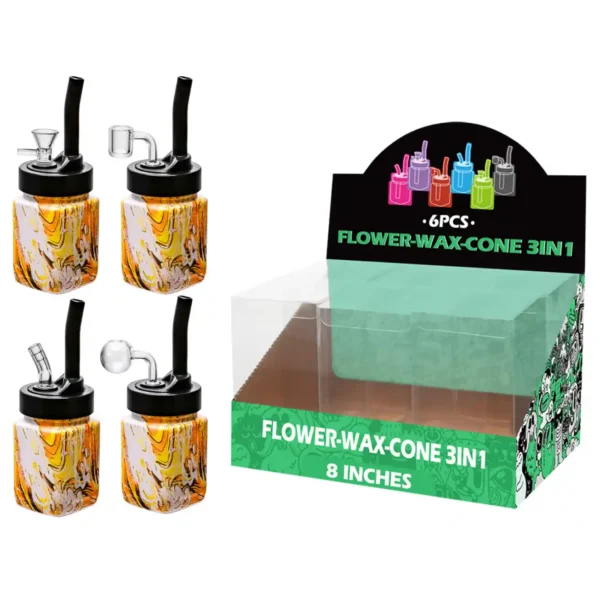 Yellow Water Transfer Printing Glass Mutli-function Waterpipe 8inch-TA5401(F/R/B/Q )