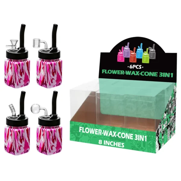 Purple-red Water Transfer Printing Glass Mutli-function Waterpipe 8inch-TA5501(F/R/B/Q )