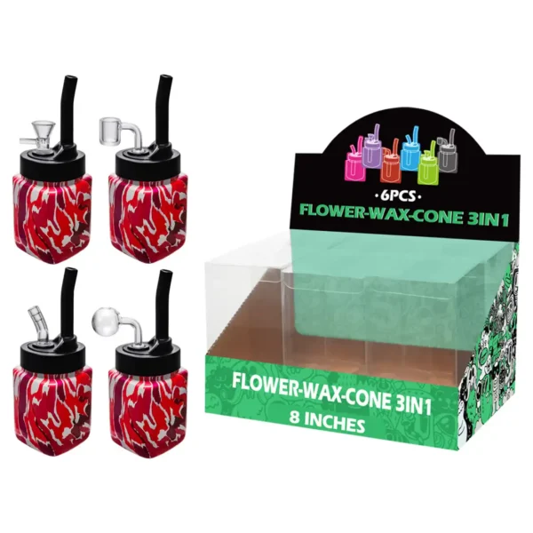 Dark Red Water Transfer Printing Glass Mutli-function Waterpipe 8inch-TA5502(F/R/B/Q )